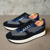 Velours noir + Mesh + cuir Patine Black & Blue 01