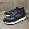 Velours noir + cuir Patine Petrol blue