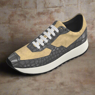 Grey croco printed + beige suede